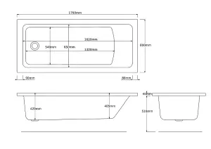 SunDaze 1800 x 800mm Gloss White Acrylic Rectangular Straight Bath Single Ended