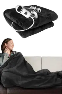 Cosy Heated Over Throw Fleece Blanket With Adjustable Control - Grey