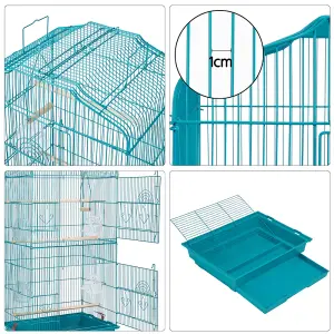 Yaheetech Teal Blue Open Top Metal Birdcage Parrot Cage with Slide-out Tray and Four Feeders