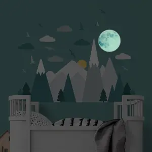 Walplus Combo Kids - Grey Mountains Under The Glowing Moon Wall Sticker PVC