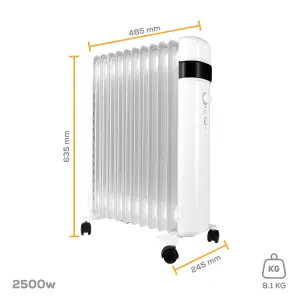 TCP Smart WiFi White Portable Free-Standing 11 Fin Oil Radiator 2500W with Temperature Control, Ideal for Home and Office Comfort