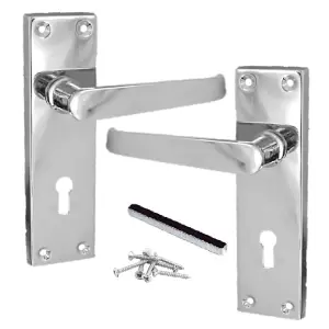 Chrome Modern Victorian Straight LOCK Internal External Door Handles