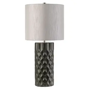 Table Lamp Steel Shade Polished Nickel Finial Graphite Finish LED E27 60W Bulb