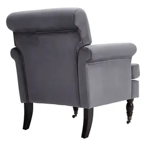 Contemporary Grey Velvet Upholstered Recliner Chair Armchair with Wood Legs and Front Casters