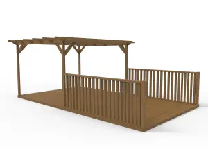 Rectangular pergola and decking kit with balustrade V.1, 2.4m x 3.6m, Rustic brown finish