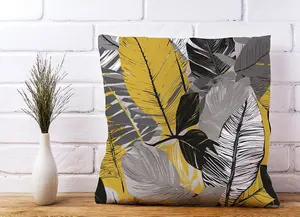 Grey Yellow Floral Leaves Cushions 45cm x 45cm