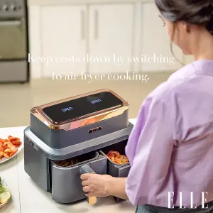 ELLE Air Fryer in Grey and Rose Gold, Triple Basket Air Fryer