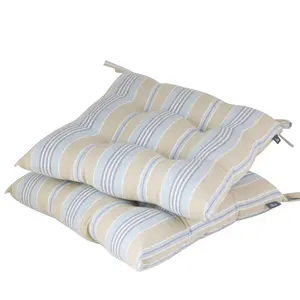 Set of 2 Blue Striped Outdoor Garden Furniture Chair Seat Pads