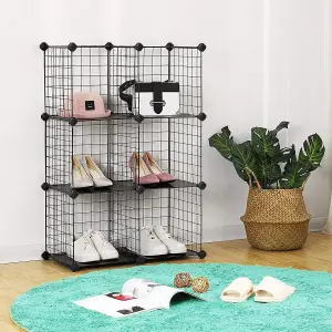 SONGMICS 6-Cube Wire Grid Storage Rack, Interlocking Shelving Unit with Metal Mesh Shelves and PP Plastic Sheets