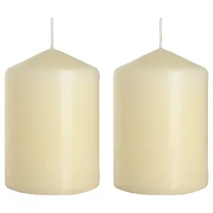 Pillar Candles, Pack of 2, Unscented, Long Burning Time, 15 x 7 cm / 6 x 2.75 in (Ivory, Matt)