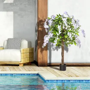 HOMCOM Artificial Realistic Wisteria Flower Tree Faux Plant for Indoor Décor