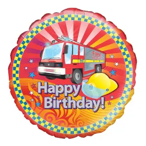 Oaktree Fire Engine Happy Birthday Foil Balloon Multicoloured (One Size)