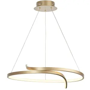 LED Ceiling Pendant Light 32W Warm White Brushed Gold Loop Feature Strip Lamp