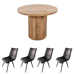 York Natural Solid Mango Wood Round Dining Table Set With 4 Chairs