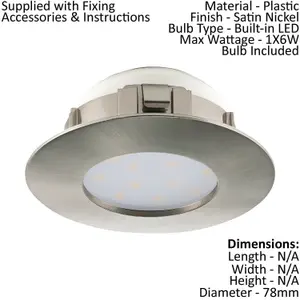 Wall / Ceiling Flush Downlight Satin Nickel Plastic 6W Built in LED