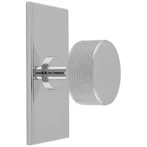 Knurled Radio Cabinet Door Knob & Matching Backplate - Polished Chrome 76 x 40mm