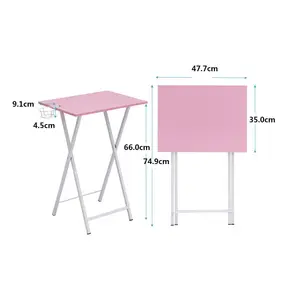 Folding Side Table with Cup Holder, Industrial Side Table for Living Room, Bedroom (Set of 2) Pink/White