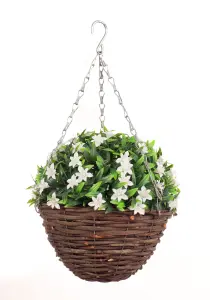 Pair of Best Artificial 28cm White Lily Hanging Basket Flower Hanging Basket - Suitable for Outdoor Use - Weather & Fade Resistant