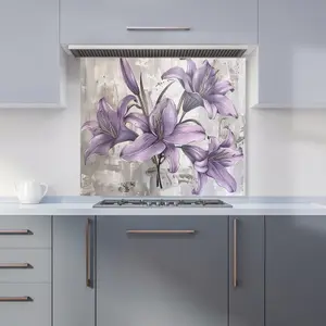 Purple Lilies In Bloom Kitchen Splashback