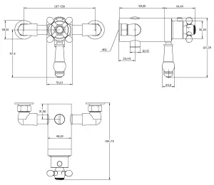 Matt Black Thermostatic Traditional Exposed Shower Mixer Valve - 137mm 150mm