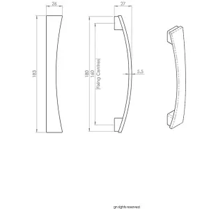 2x Curved Bow Pull Handle 183 x 26mm 160mm Fixing Centres Satin Nickel