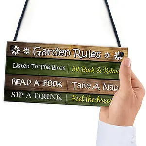 Red Ocean Garden Rules Sign - Funny Garden Signs and Plaques - Novelty Outdoor Garden Shed Plaques - Hanging Decoration Signs