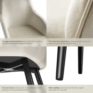 Chair Marilyn - with armrests, padded, velvet look, black steel legs - cream/black