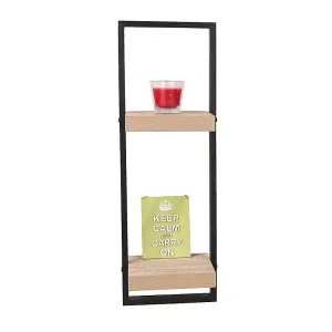 250mm double nova framed floating shelf kit, oak effect shelf with black frame