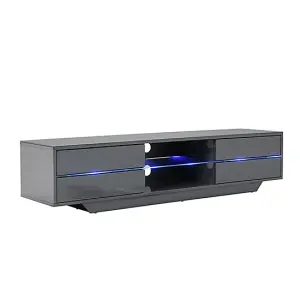 Sienna TV Stand With Storage for Living Room and Bedroom, 1600 Wide, LED Lighting, Media Storage, Grey High Gloss Finish