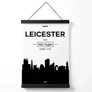 Leicester Black and White City Skyline Medium Poster with Black Hanger