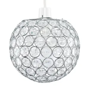 ValueLights Ducy Modern Chrome Globe Ceiling Light Shade with Acrylic Crystal Effect Jewels