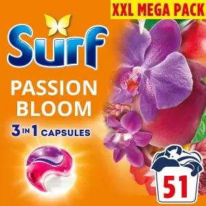 Surf 3 in 1 Laundry Washing Detergent Capsules Passion Bloom, 204 Washes, 4Pk