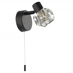 Modern Matte Black Wall Light with Chunky Square Ice Cube Glass Shade