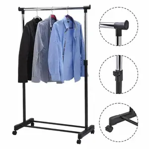 Portable Clothes Rack Single Hanging Garment Bar Heavy Duty Hanger Rolling