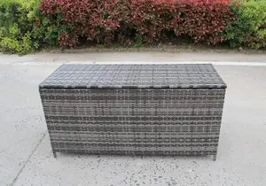 LARGE RATTAN PLASTIC GREY GARDEN WICKER RATTAN PLASTIC GREY GARDEN WICKER STORAGE BOX CUSHIONS WATERPROOF CHEST GREY