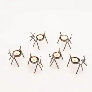 6x Christmas Reindeer Tea Light Candle Holders & Tealights Xmas Home Decor Gift