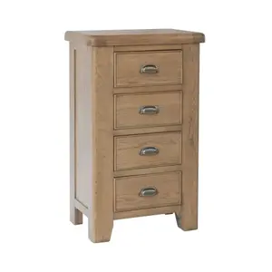 Home Source Holcombe Oak 4 Drawer Tall Narrow Chest of Drawers