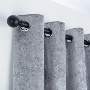 A.Unique Home Plain Round Ball Metal Extendable Curtain Pole with Rings and Fittings (25/28mm) - Matte Black, 120cm - 220cm Approx