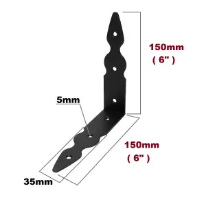 Pack of 1 x Black Corner Bracket - 150 x 150 mm Steel Right Angle Braces L Shaped Metal Bracket 90 Degree Corner Braces