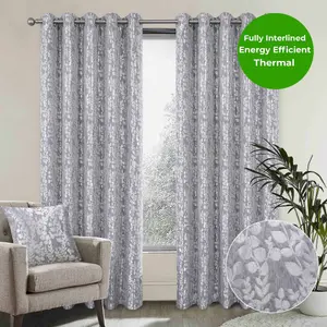 Home Curtains Mia Super Thermal Interlined 65w x 54d" (165x137cm) Grey Eyelet Curtains (PAIR)