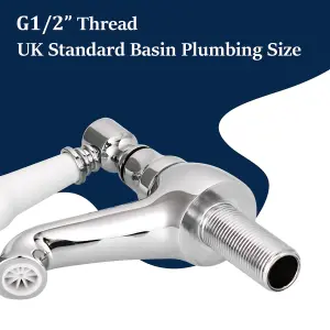 Victorian Chrome Bathroom Sink Taps, 1/4 Turn Brass Traditional Basin Pillar Taps G1/2 UK Standard Install Size 154CR