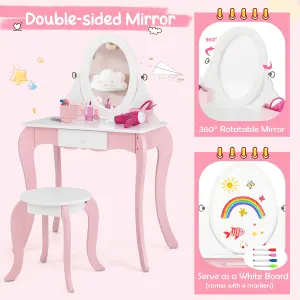 Costway 2-in-1 Kids Table & Chair Play Vanity Set w/ Rotatable Mirror Whiteboard