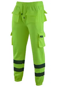 MS9 Mens Hi Viz Vis High Visibility Fleece Cargo Work Trousers Pants Joggers H1 Yellow - XL