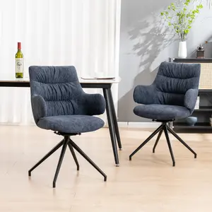 Eva Modern Velvet Dining Chair Swivel Padded Seat W High Arms Metal Leg Kitchen (Blue)