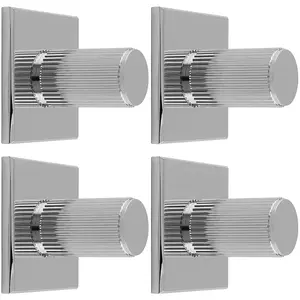 4 PACK - Reeded Cylinder Cabinet Door Knob & Matching Backplate Polished Chrome 40 x 40mm