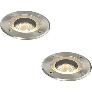 2 PACK Marine Grade IP65 Round Ground Light - 50W GU10 - Stainless Steel