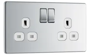 Colours Chrome Double 13A Socket & White inserts