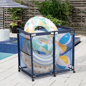 Blue Outdoor Swimming Pool Breathable Mesh Removable Storage Frame with Wheels