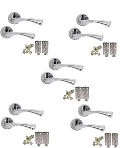 5 Sets of Astrid Style Modern Chrome Door Handles on Rose with Polished Chrome Finish Door Lever Latch Pack -