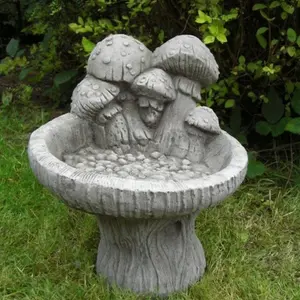 Birdbath with Mushrooms on Top